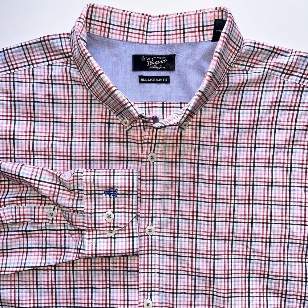 Penguin Heritage Slim Fit Pink Red Black Blue Long Sleeve Shirt Mens 18 36/37 XL